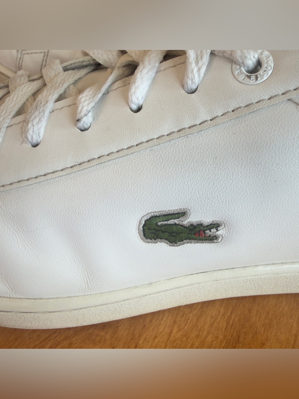 Lacoste White Leather Hydez Low-Top Sneakers Green Croc Logo Men’s 10 - Picture 7 of 16